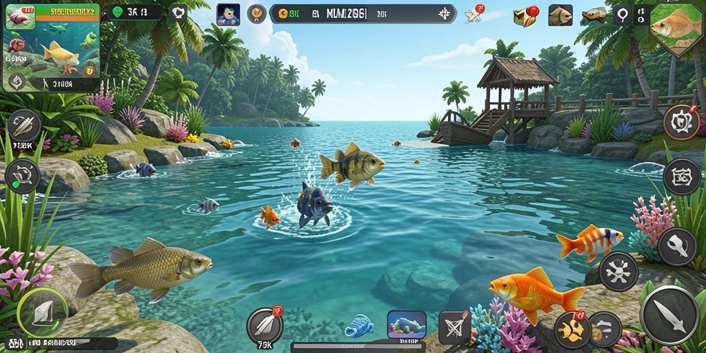 Screenshot menunjukkan gameplay memancing yang seru dengan grafis yang memukau.