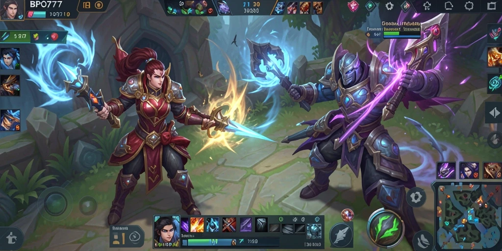Screenshot gameplay BPO777 yang menunjukkan pertempuran tim yang intens.