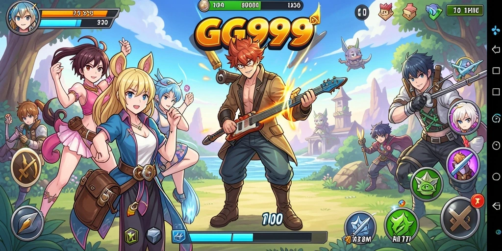Tangkapan layar utama GG999 menampilkan pertarungan epik dalam gaya anime.