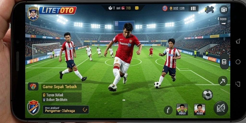 Screenshot gameplay LITETOTO menampilkan aksi seru pertandingan sepak bola.