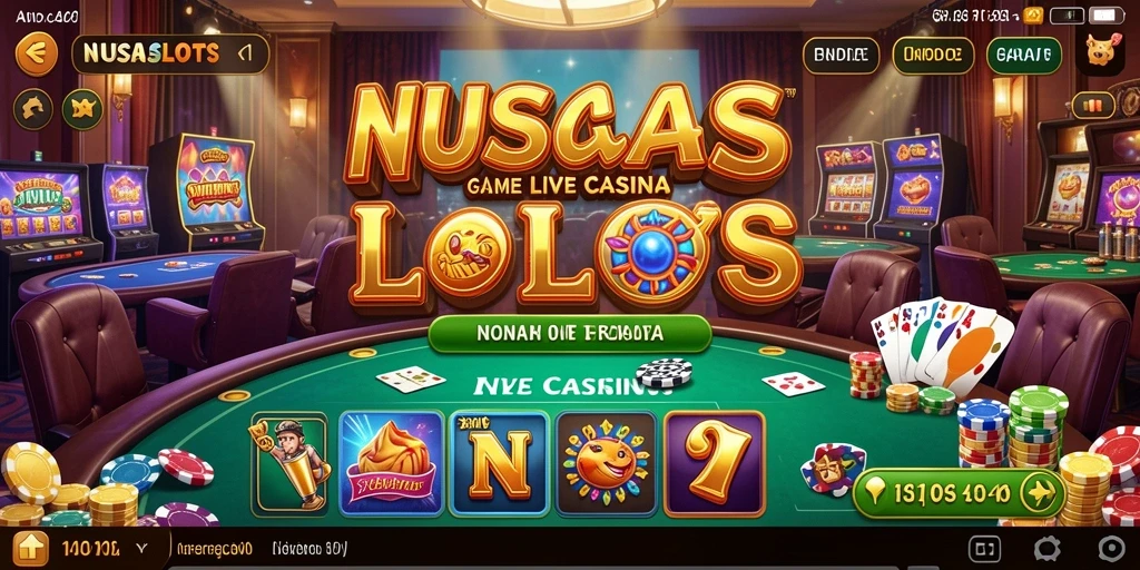 Screenshot gameplay NUSASLOTS yang menampilkan dealer langsung dan suasana kasino.