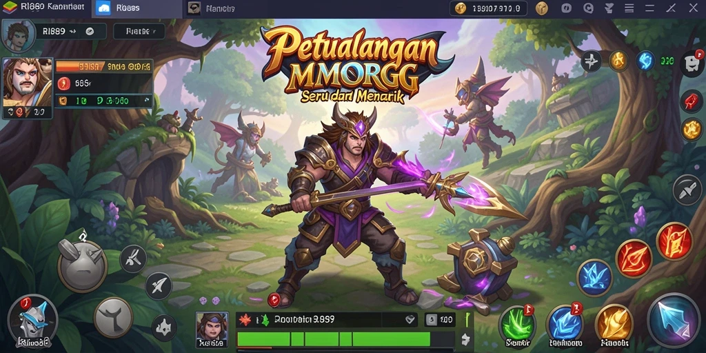 Screenshot menunjukkan karakter dalam pertarungan epik di dunia MMORPG.
