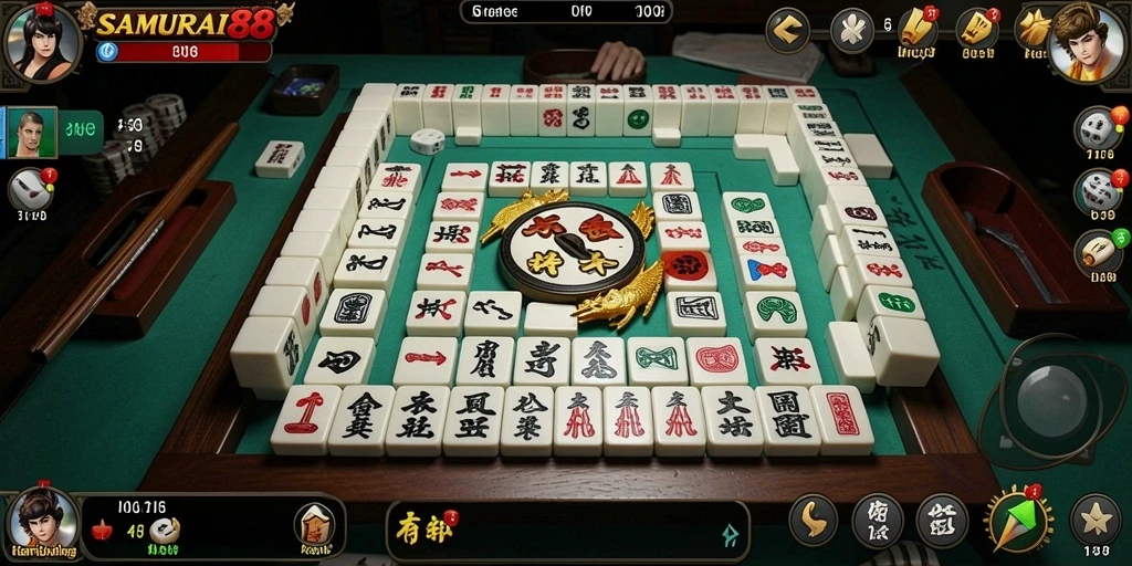 Tampilan gameplay menarik dari SAMURAI88 dengan ubin Mahjong yang berwarna-warni.