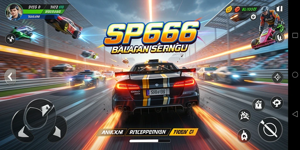Screenshot SP666 menunjukkan aksi balapan yang mendebarkan.